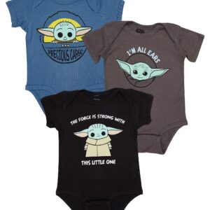 Disney Boys' Star Wars Baby Yoda Creeper Onesies Bodysuits 3 Pack, 3pk Grey-blue-black, 0-3 Months