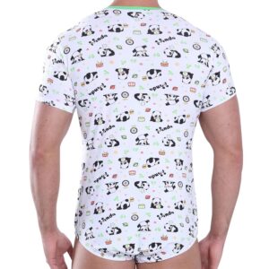 Landofgenie Men Short Sleeve Bodysuit Pajama Panda Print Bodysuit One Piece Pajamas Rompers Basic Onesie 3XL