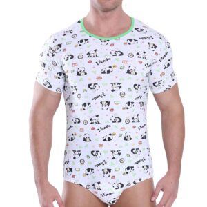 Landofgenie Men Short Sleeve Bodysuit Pajama Panda Print Bodysuit One Piece Pajamas Rompers Basic Onesie 3XL