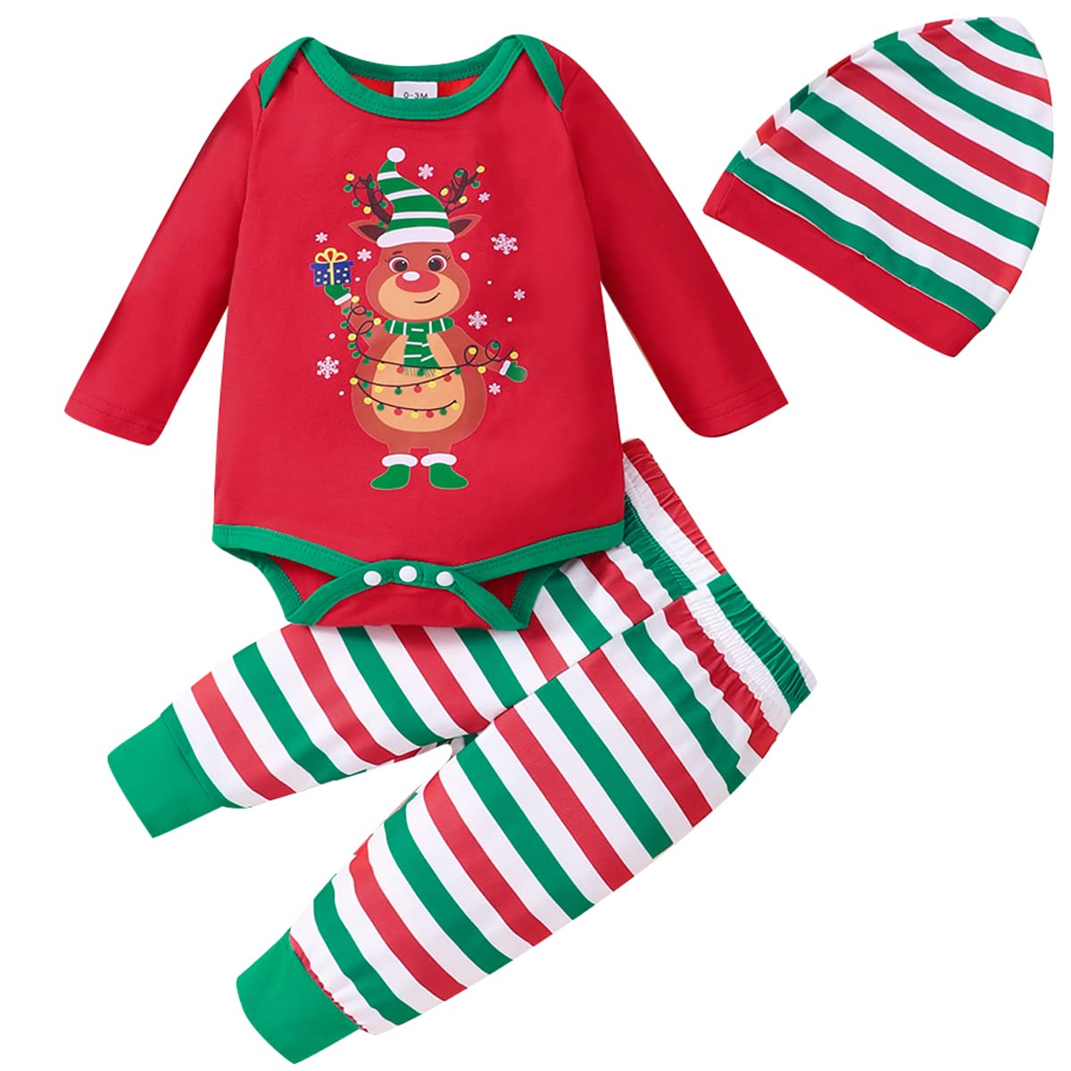 NUBEEHOHO Christmas Reindeer Outfit for Newborn Baby Long Sleeve Bodysuit Novelty Clothing Set 12-18 Month