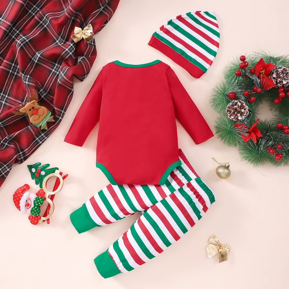 NUBEEHOHO Christmas Reindeer Outfit for Newborn Baby Long Sleeve Bodysuit Novelty Clothing Set 12-18 Month