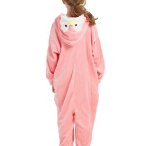 ABENCA Penguin Onesie Kids Animal Costume Girls Pajamas One Piece Plush Sleepwear Cosplay Halloween Christmas.Pink.140