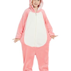 ABENCA Penguin Onesie Kids Animal Costume Girls Pajamas One Piece Plush Sleepwear Cosplay Halloween Christmas.Pink.140