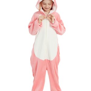 ABENCA Penguin Onesie Kids Animal Costume Girls Pajamas One Piece Plush Sleepwear Cosplay Halloween Christmas.Pink.140