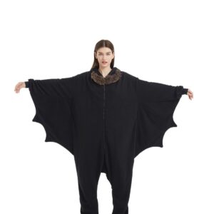 Unisex Adult Mothman Halloween Onesie Pajamas, Cartoon Cosplay One-piece Pajamas Warm Animal Costume Sleepwear Black