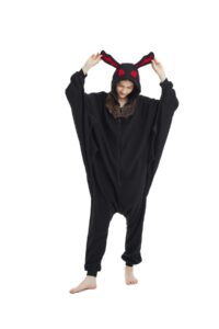 unisex adult mothman halloween onesie pajamas, cartoon cosplay one-piece pajamas warm animal costume sleepwear black