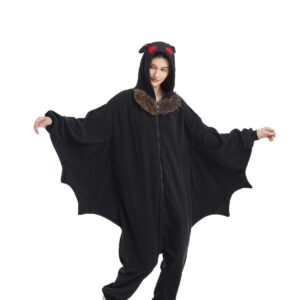 Unisex Adult Mothman Halloween Onesie Pajamas, Cartoon Cosplay One-piece Pajamas Warm Animal Costume Sleepwear Black