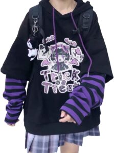 emilyle womens girls japanese style hoodie cute pattern print sweatshirt fashion kawaii anime pullover(1purple-1,2xl)