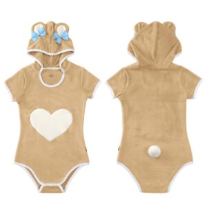 Littleforbig Cotton Romper Onesie Pajamas Bodysuit - Snuggle Bear Onesie XS Brown