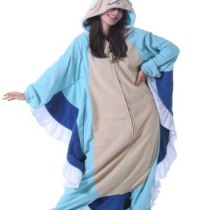 DELEY Unisex Blue Sea Hare Costume Adult Onesie, One Piece Pajamas, Halloween Cosplay Costumes Homewear Jumpsuit