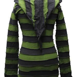 Shopoholic Fashion Women Pixie Zip Up Hoodie Striped Hippie Jacket Sweater [2XL,Green Black]