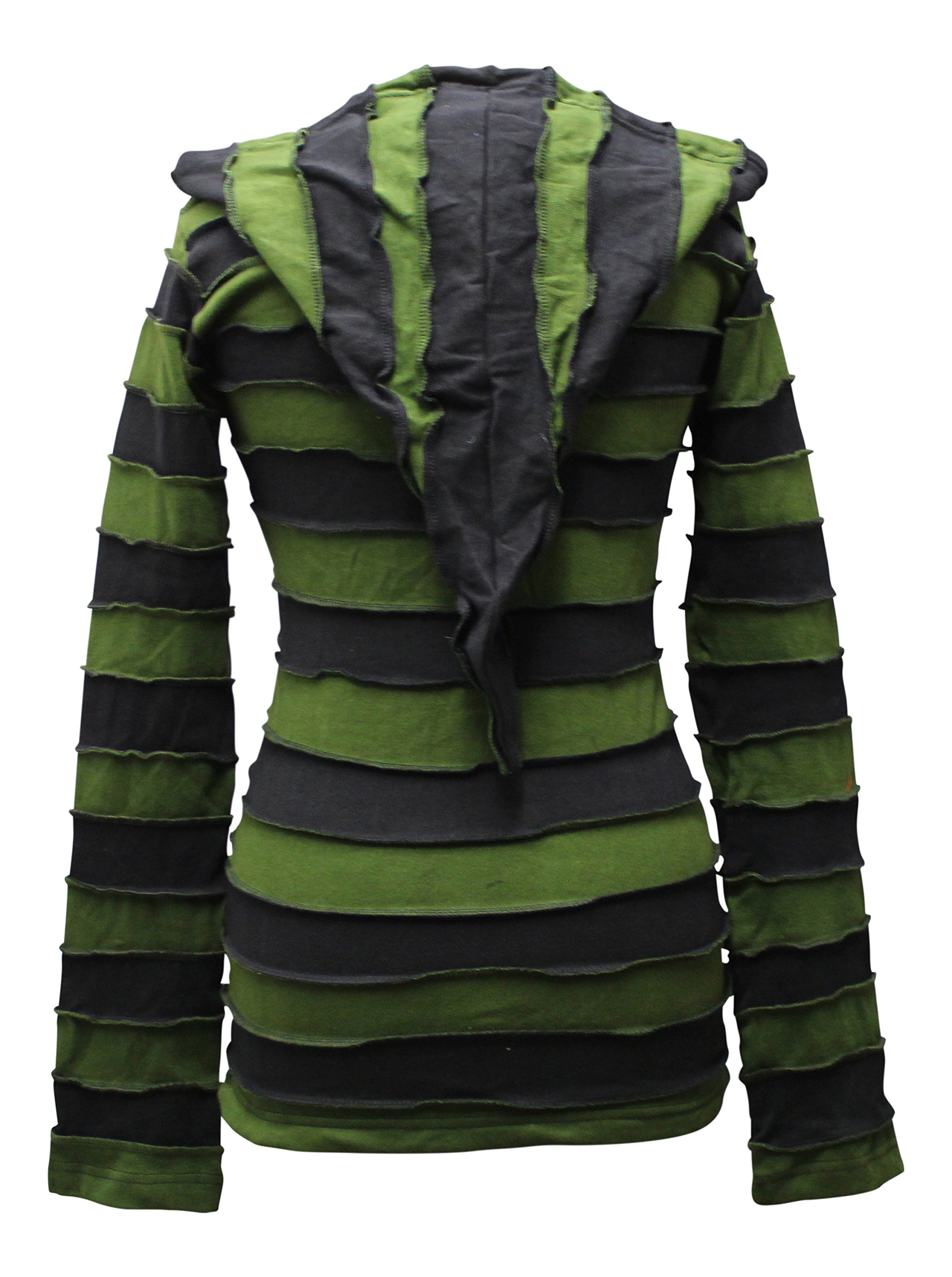 Shopoholic Fashion Women Pixie Zip Up Hoodie Striped Hippie Jacket Sweater [2XL,Green Black]