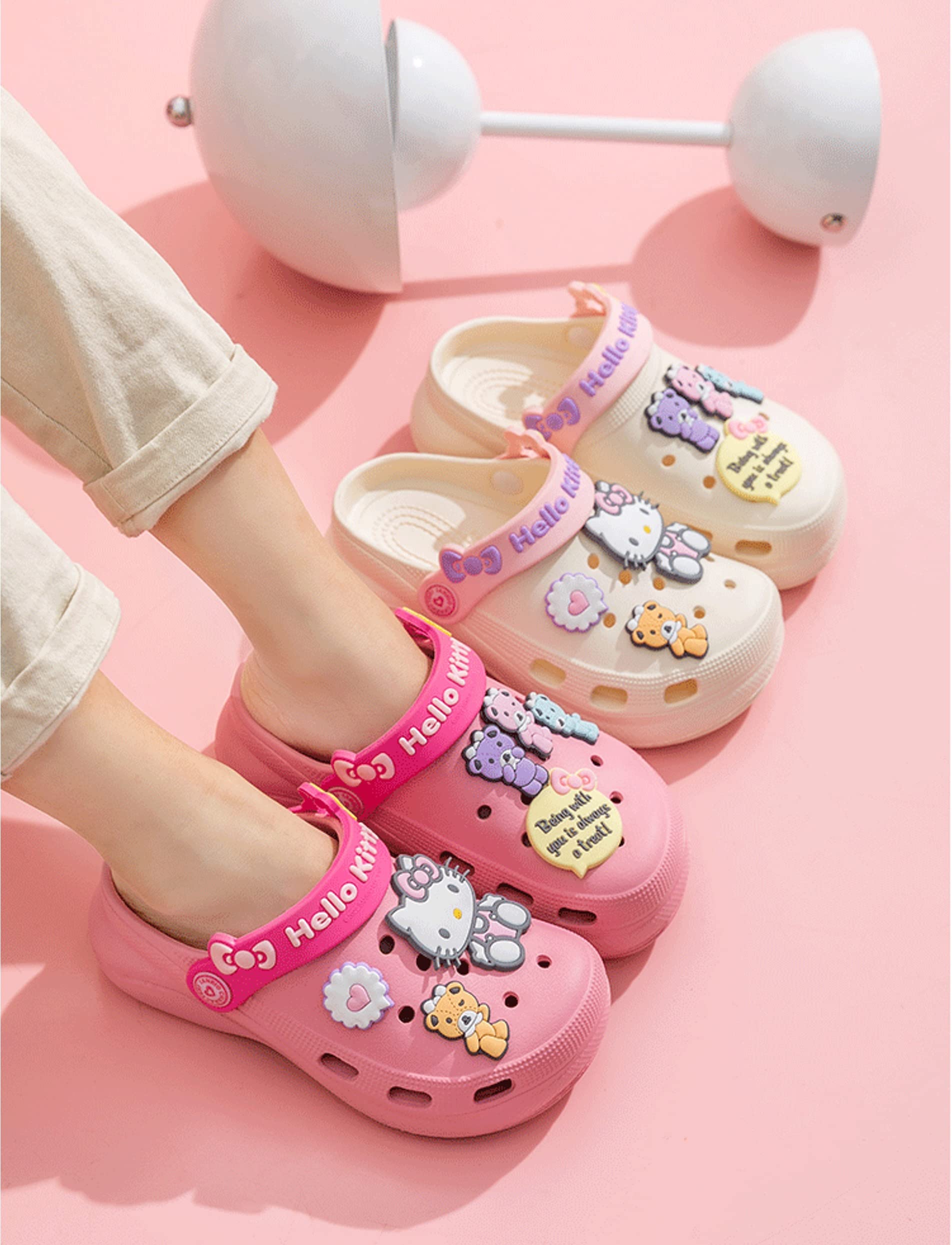 Everyday Delights Sanrio Hello Kitty Bears Clogs Slip on Water Shoes Casual Summer for Girls Kids Children - White XL Size