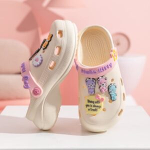 Everyday Delights Sanrio Hello Kitty Bears Clogs Slip on Water Shoes Casual Summer for Girls Kids Children - White XL Size