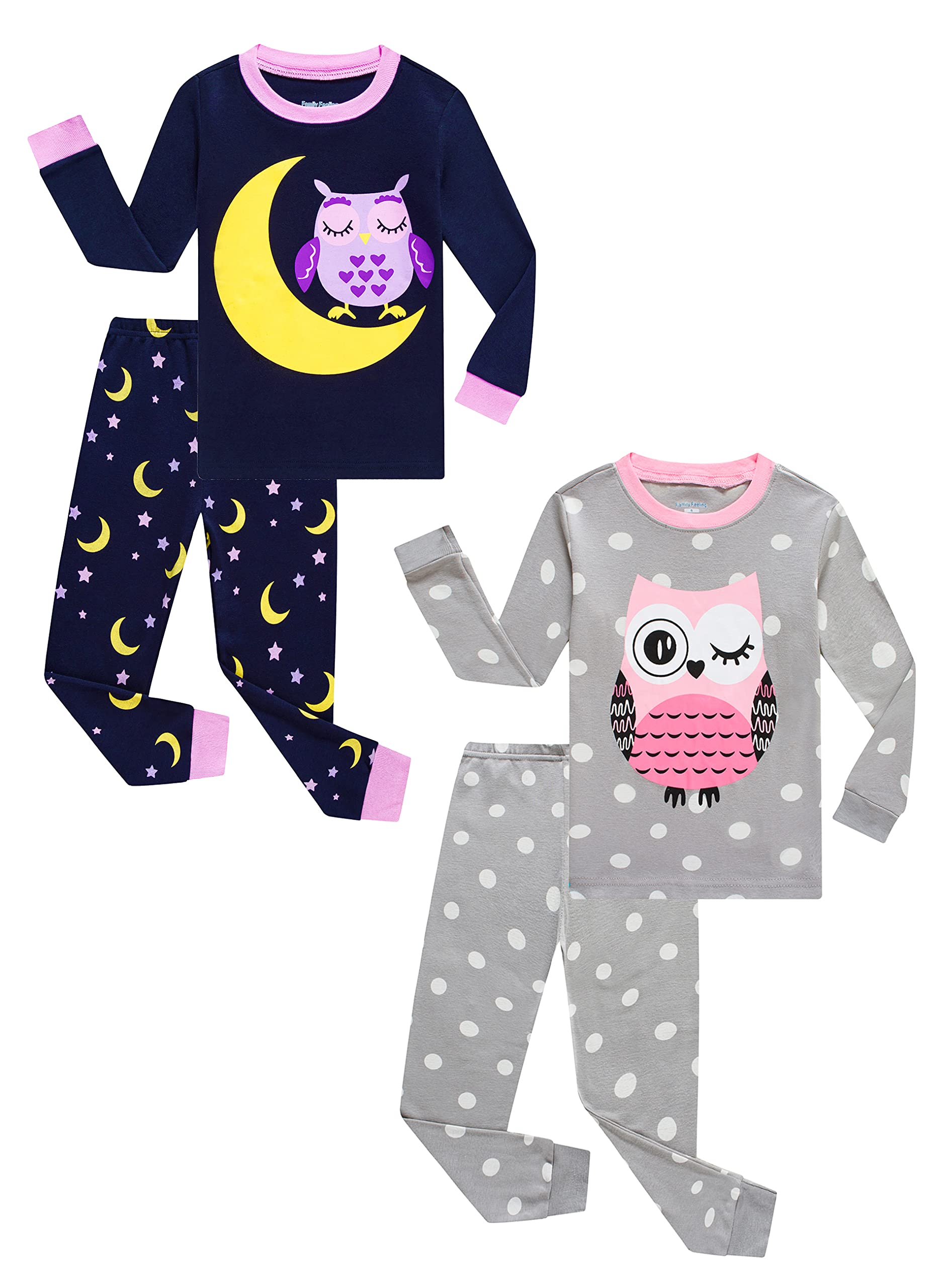 Family Feeling Baby girls Pajamas Long sleeve 100% Cotton Moon Owl Toddler Kid Pjs 12-18 Monthes