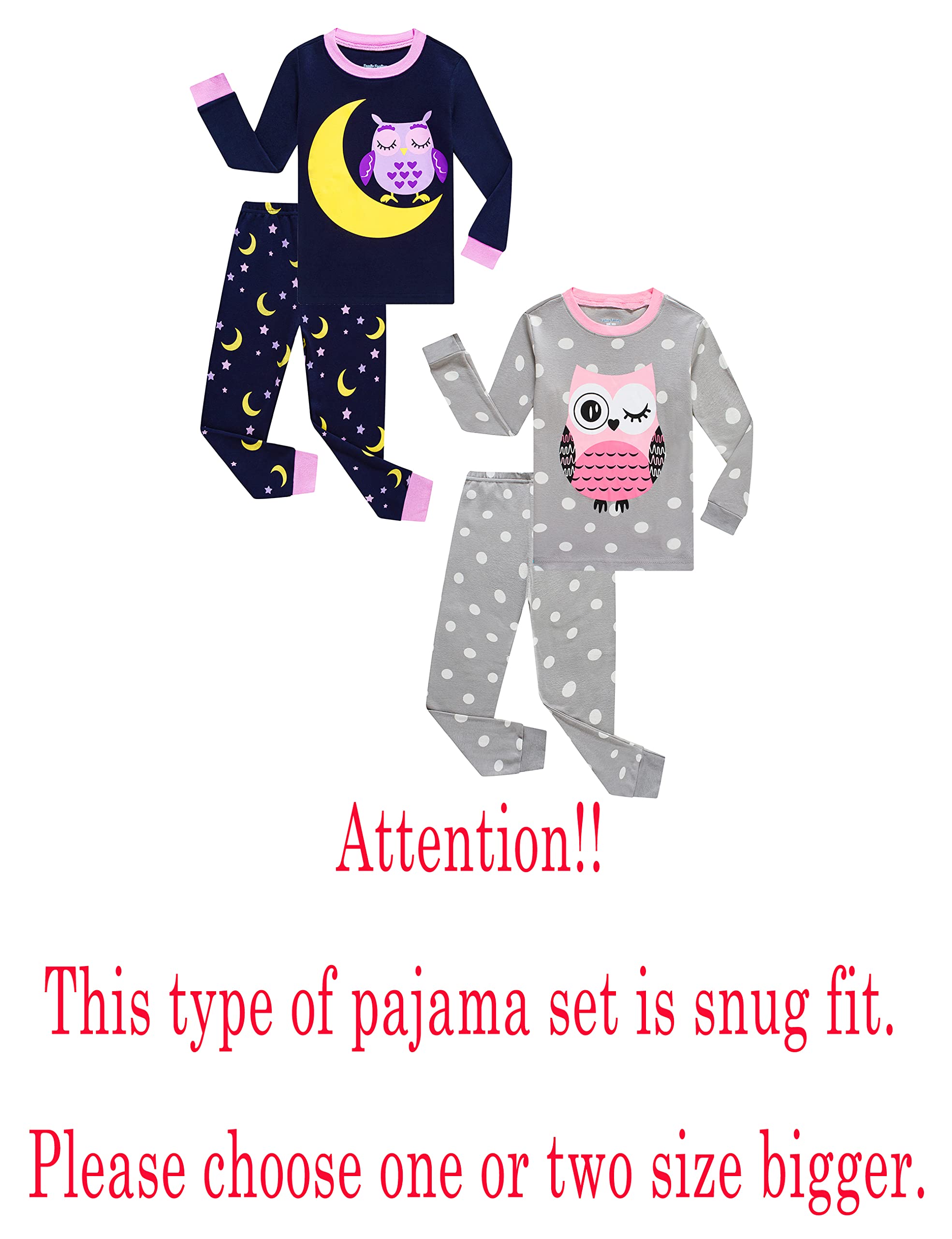 Family Feeling Baby girls Pajamas Long sleeve 100% Cotton Moon Owl Toddler Kid Pjs 12-18 Monthes