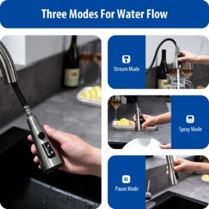 WEWE Touchless Kitchen Faucet with Pull Down Sprayer - Single Handle Kitchen Faucets Smart Motion Sensor Stainless Steel Brushed Nickel Sink Faucet