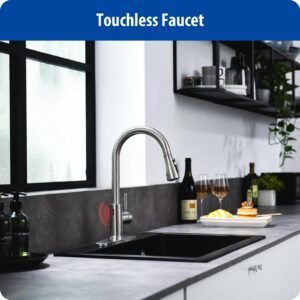 WEWE Touchless Kitchen Faucet with Pull Down Sprayer - Single Handle Kitchen Faucets Smart Motion Sensor Stainless Steel Brushed Nickel Sink Faucet