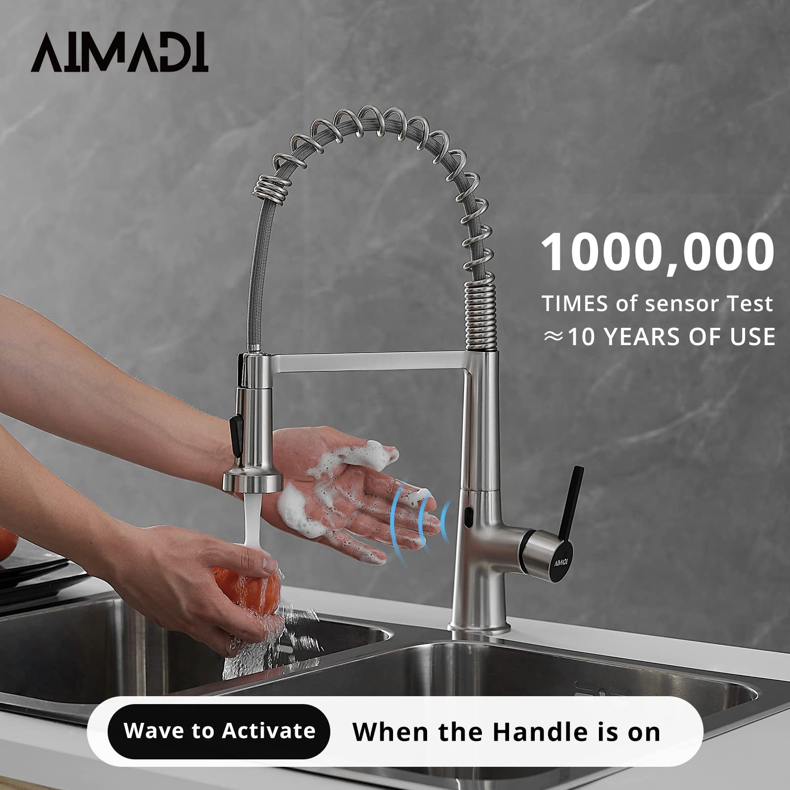 Touchless Kitchen Faucet with Pull Down Sprayer,AIMADI High Arc Spring Stainless Steel Single Handle Sensor Smart Kitchen Sink Faucet for Bar Farmhouse,Brushed Nickel