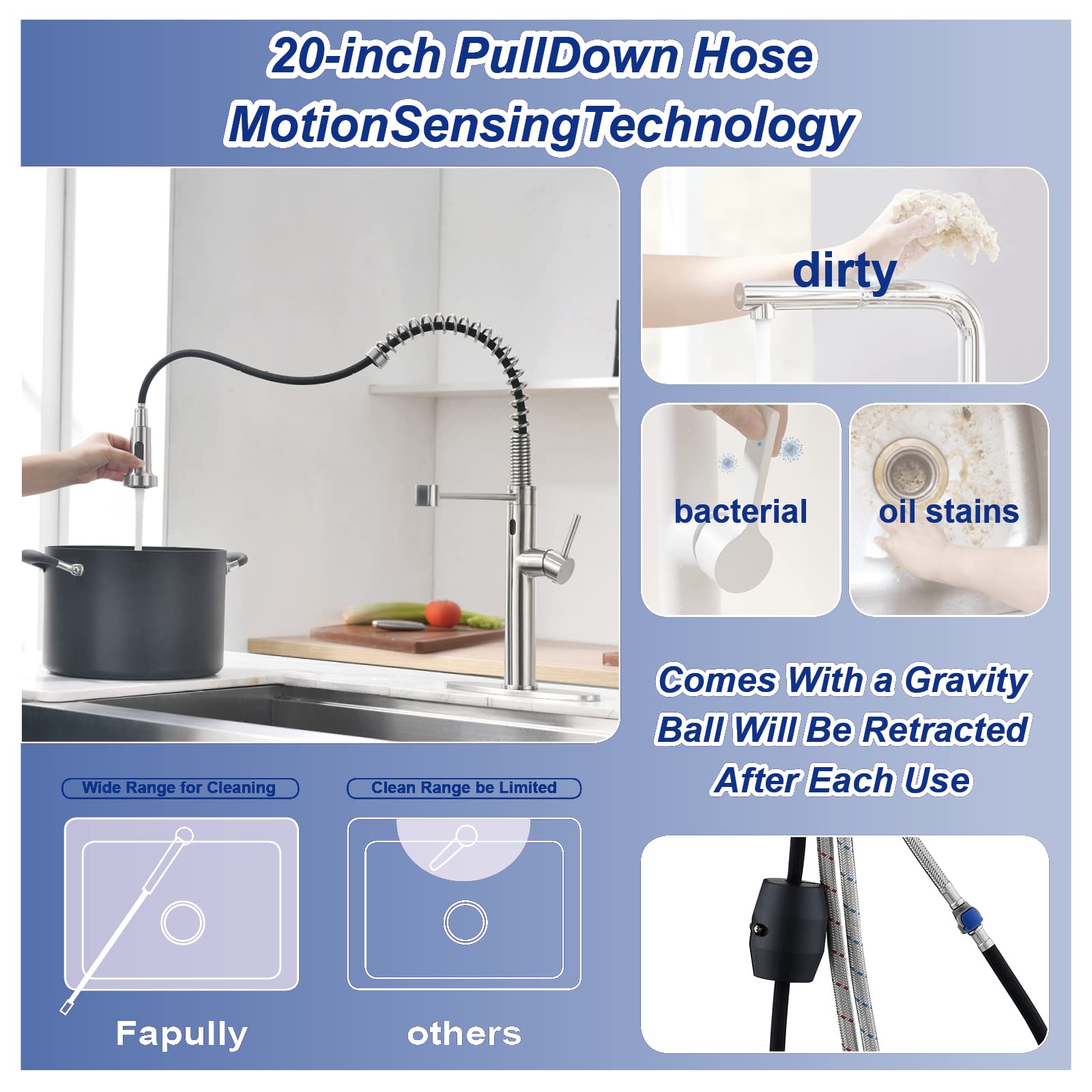 Fapully Touchless Kitchen Faucet with Pull Down Sprayer,Sensor Commercial Pull-Down Single Handle Kitchen Sink Faucet Brushed Nickel