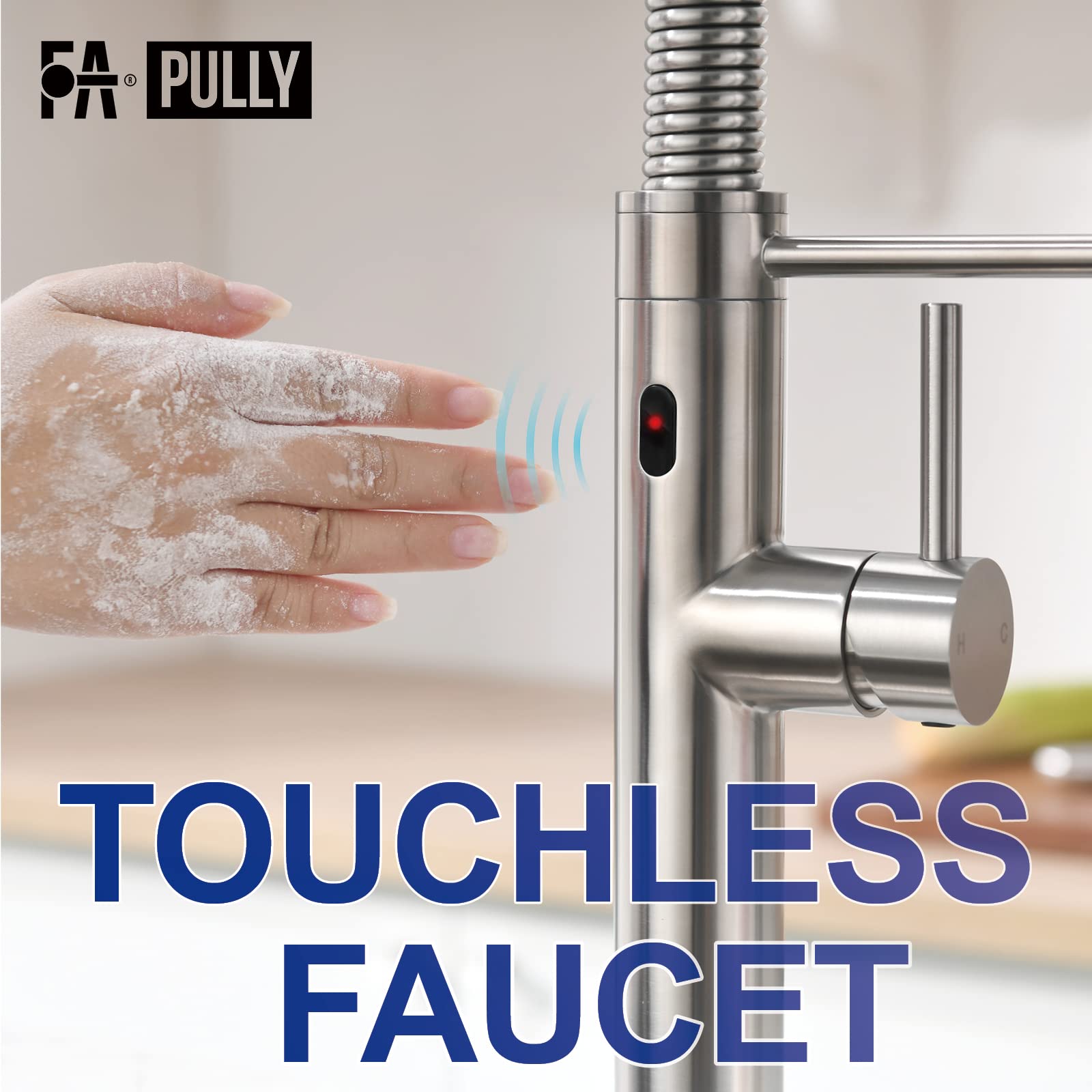 Fapully Touchless Kitchen Faucet with Pull Down Sprayer,Sensor Commercial Pull-Down Single Handle Kitchen Sink Faucet Brushed Nickel