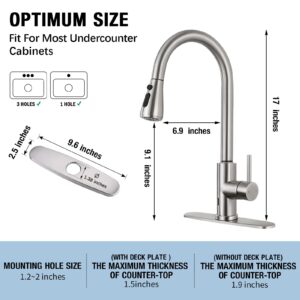 Qomolangma Touchless Kitchen Faucet with Pull Down Sprayer, Motion Single Handle Kitchen Sink Faucet with Pull Out Sprayer, Stainless Steel, Fingerprint Resistant, Brushed Nickel