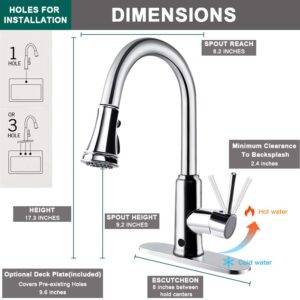 Touchless Kitchen Sink Faucets,Atalawa Kitchen Faucets with Pull Down Sprayer, Motion Sense Wave Faucet High Arc Single-Handle Chrome 1or 3 Hole Deck Mount 3 Modes, Easy to Install, Spot Resist