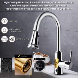 Touchless Kitchen Sink Faucets,Atalawa Kitchen Faucets with Pull Down Sprayer, Motion Sense Wave Faucet High Arc Single-Handle Chrome 1or 3 Hole Deck Mount 3 Modes, Easy to Install, Spot Resist