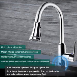 Touchless Kitchen Sink Faucets,Atalawa Kitchen Faucets with Pull Down Sprayer, Motion Sense Wave Faucet High Arc Single-Handle Chrome 1or 3 Hole Deck Mount 3 Modes, Easy to Install, Spot Resist