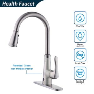 Touchless Kitchen Faucet with PullDown Sprayer,20 Single Kitchen Sink Faucets Black Pull Out Sprayer,High Arc Pulldown Single Handle for Motion Sensor 3 Hole Deck Mount (MJ-Brushed Nickel)