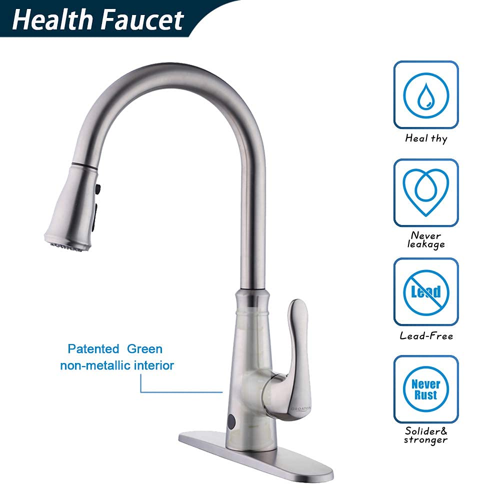 Touchless Kitchen Faucet with PullDown Sprayer,20 Single Kitchen Sink Faucets Black Pull Out Sprayer,High Arc Pulldown Single Handle for Motion Sensor 3 Hole Deck Mount (MJ-Brushed Nickel)