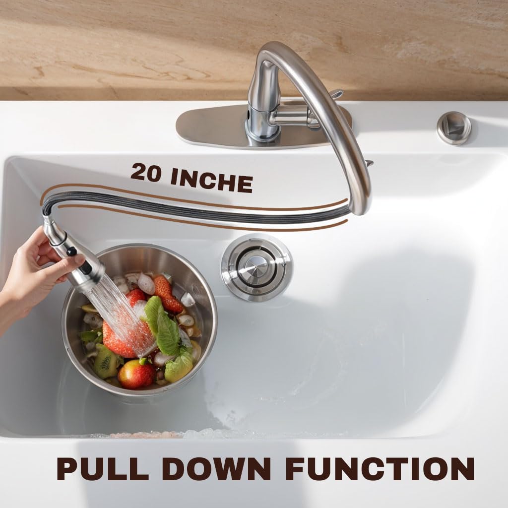 Touchless Kitchen Faucet with Pull Down Sprayer Brushed Nickel, Single Handle Motion Pull Out Kitchen Sink Faucet,One Hole/Three Hole 3-Function Kitchen Faucets,Stainless Steel