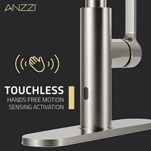 ANZZI 21.7 in. Ola Series 1.8 GPM Single Handle Pull Down Sprayer and Touchless Kitchen Faucet in Brushed Nickel Finish | KF-AZ303BN