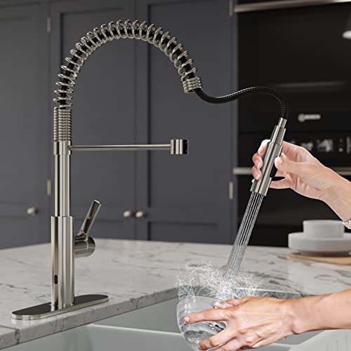 ANZZI 21.7 in. Ola Series 1.8 GPM Single Handle Pull Down Sprayer and Touchless Kitchen Faucet in Brushed Nickel Finish | KF-AZ303BN