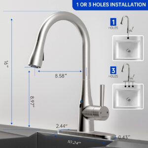 GOESMO Touchless Kitchen Faucet with Pull Down Sprayer, Motion Sensor Kitchen Sink Faucet with 1 Handle 2 Modes Magnetic Docking Spray, Automatic Kitchen Faucets for Sink 1 or 3 Holes Brushed Nickel