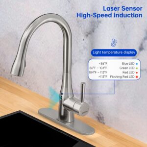 GOESMO Touchless Kitchen Faucet with Pull Down Sprayer, Motion Sensor Kitchen Sink Faucet with 1 Handle 2 Modes Magnetic Docking Spray, Automatic Kitchen Faucets for Sink 1 or 3 Holes Brushed Nickel