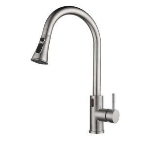 Touchless Kitchen Faucet Pull Down Kitchen Sink Faucets, Single Level Stainless Steel Kitchen Brushed Nickel Faucets with Pull Out Sprayer Two Water Modes