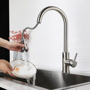 Touchless Kitchen Faucet Pull Down Kitchen Sink Faucets, Single Level Stainless Steel Kitchen Brushed Nickel Faucets with Pull Out Sprayer Two Water Modes