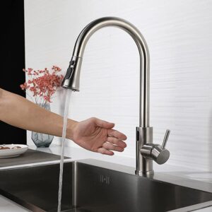 Touchless Kitchen Faucet Pull Down Kitchen Sink Faucets, Single Level Stainless Steel Kitchen Brushed Nickel Faucets with Pull Out Sprayer Two Water Modes