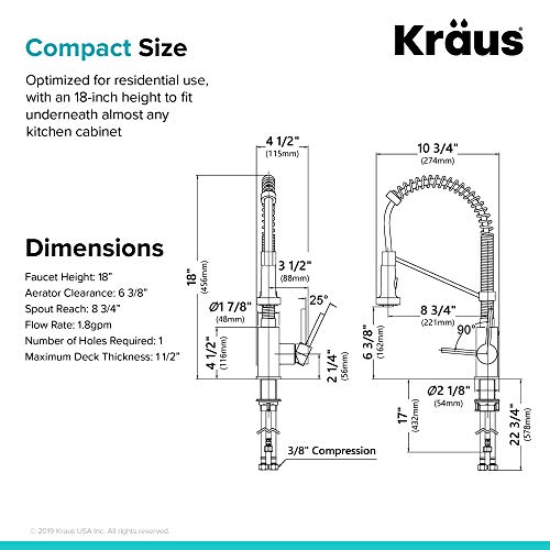 Kraus KPF-1610SFS-KSD-43SFS Bolden 18-Inch Single Handle Commercial Style Pull-Down Kitchen Faucet with Soap Dispenser, Spot Free Stainless Steel