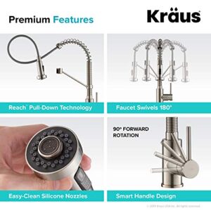 Kraus KPF-1610SFS-KSD-43SFS Bolden 18-Inch Single Handle Commercial Style Pull-Down Kitchen Faucet with Soap Dispenser, Spot Free Stainless Steel