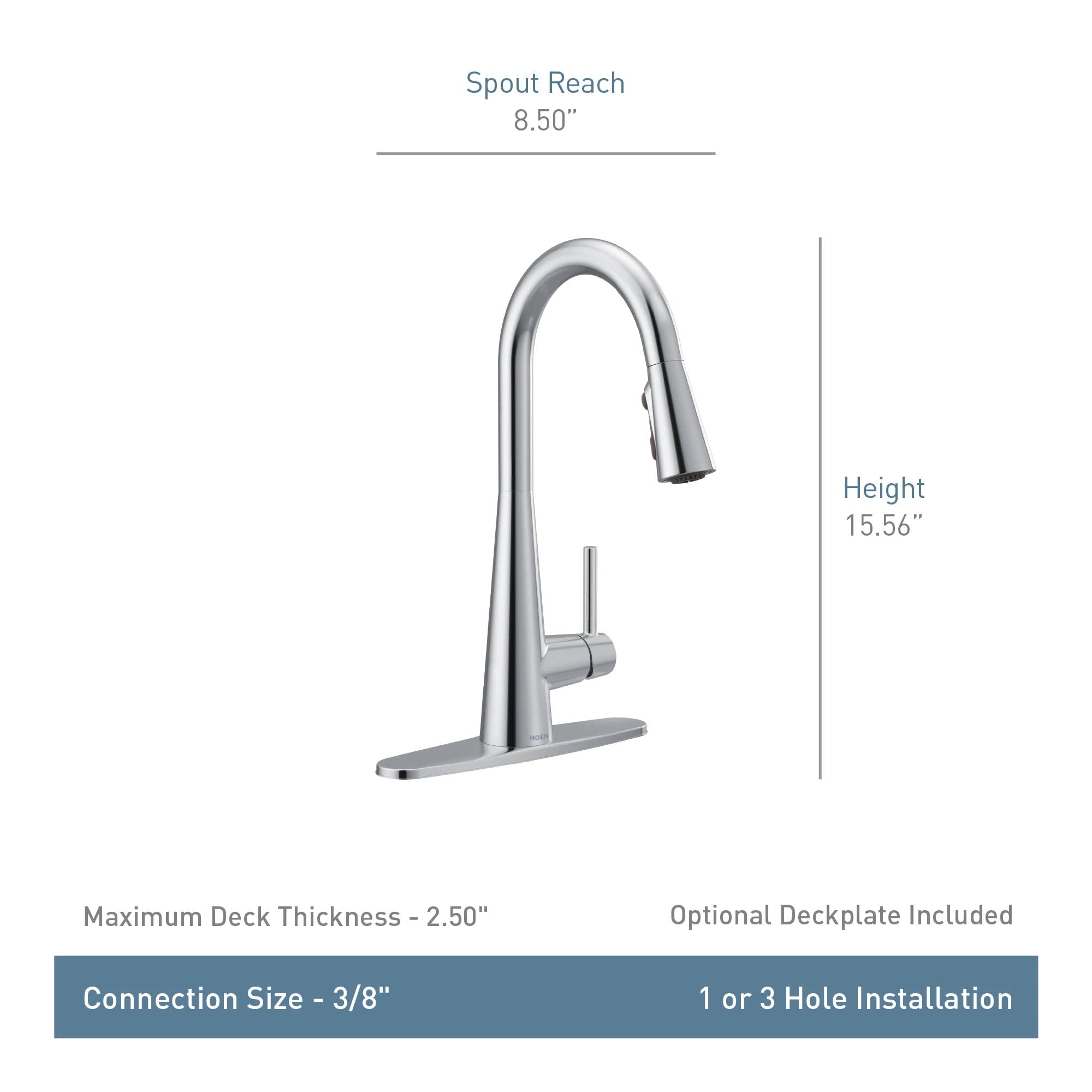 Moen Sleek Matte Black One Handle, Single-Hole Pulldown Kitchen Faucet with PowerBoost Technology for Faster Water Flow, Moder Kitchen Sink Faucet with Pulldown Sprayer, 7864BL