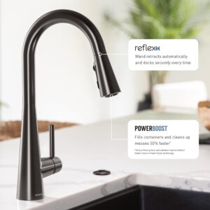 Moen Sleek Matte Black One Handle, Single-Hole Pulldown Kitchen Faucet with PowerBoost Technology for Faster Water Flow, Moder Kitchen Sink Faucet with Pulldown Sprayer, 7864BL