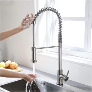 Touch Control Kitchen Faucets Brushed Nickel, High Arc Spring Style Smart Kitchen Faucet, Stainless Steel Kitchen Faucet with Pull Down Sprayer, Kitchen Mixer Tap