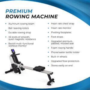 Stamina Magnetic Rower 1130 - Rower Machine with Smart Workout App - Rowing Machine with Magnetic Resistance for Home Gym Fitness - Up to 250 lbs Weight Capacity - Upgraded Silver