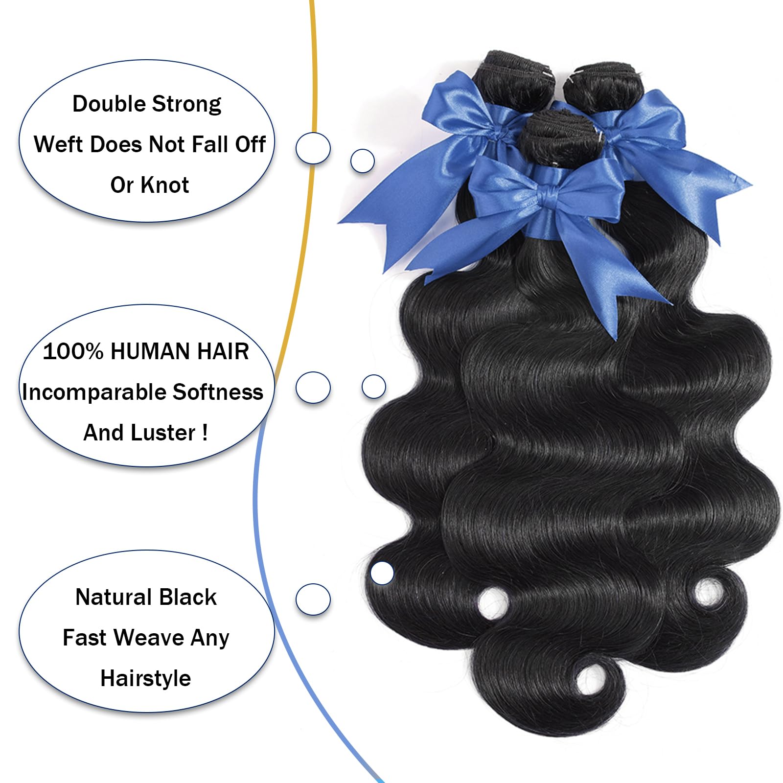 Wiilm 12A Human Hair Bundles 22 24 26 inch Body Wave Bundles Human Hair 100% Unprocessed Weave 3 Bundles Brazilian Virgin Raw Hair Bundles Body Wave Human Hair Extensions Natural Black Deals For Women