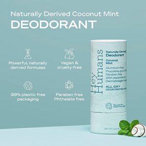 Hey Humans Coconut Mint Vegan, Aluminum Free Deodorant with Natural Ingredients, Coconut Oil & Shea Butter | All Day Odor Protection for Women & Men | Earth-Friendly Packaging, 2 oz. - Pack of 2