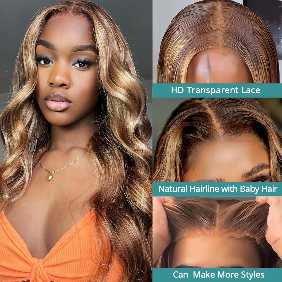 Allove Glueless Wigs Human Hair Pre Plucked Pre Cut 24 Inch 5x5 HD Lace Closure Wigs Human Hair 180% Density Body Wave Lace Front Wigs Human Hair 4/27 Ombre Highlight Honey Blonde Wig Human Hair