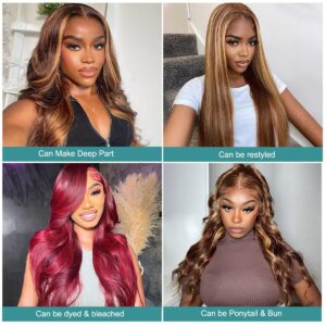 Allove Glueless Wigs Human Hair Pre Plucked Pre Cut 24 Inch 5x5 HD Lace Closure Wigs Human Hair 180% Density Body Wave Lace Front Wigs Human Hair 4/27 Ombre Highlight Honey Blonde Wig Human Hair