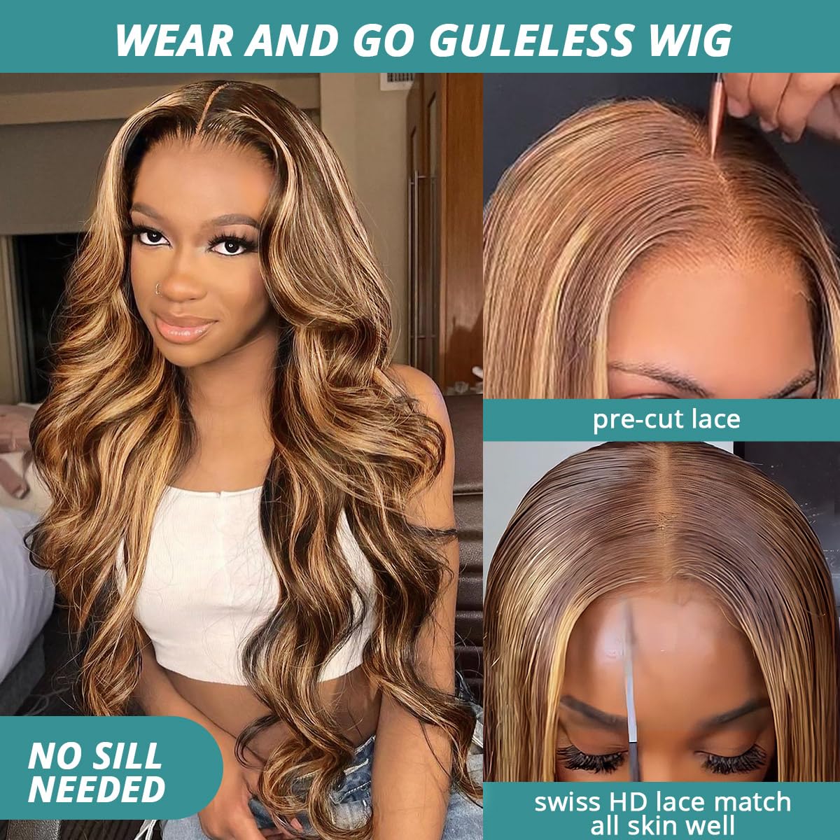 Allove Glueless Wigs Human Hair Pre Plucked Pre Cut 24 Inch 5x5 HD Lace Closure Wigs Human Hair 180% Density Body Wave Lace Front Wigs Human Hair 4/27 Ombre Highlight Honey Blonde Wig Human Hair